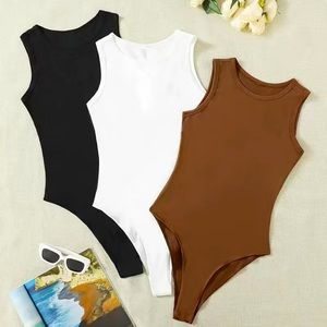 Solid Sleeveless Bodysuit, Sexy Crew Neck Slim Summer Bodysuit, Women's Clothing